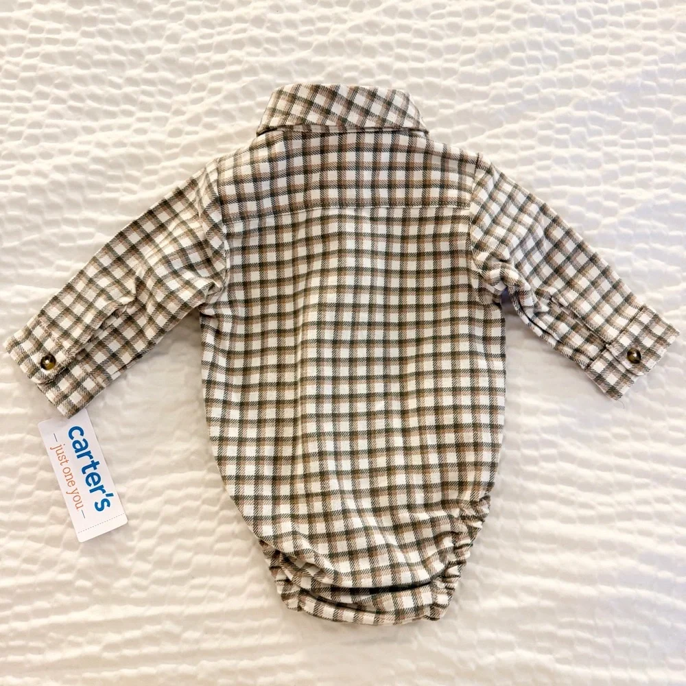 Carter's Just One You Baby Boy 2pc Plaid Button-Up Bodysuit & Pants Set Green 3M